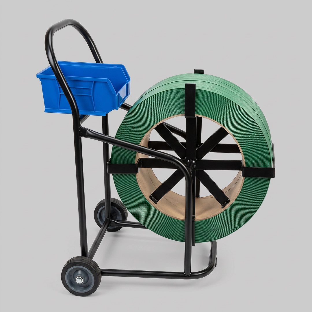 Mobile PP/PET Strap Dispenser Cart with Utility Tray — ZW Pack Solutions